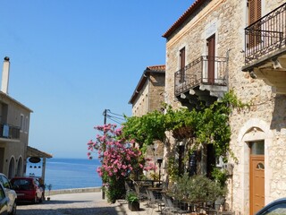 View of the traditional architecture, seaside town of Kardamyli, at Mani, Greece