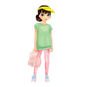 Girl in pink leggings and green shirt