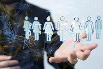 holding 3D rendering group of blue people