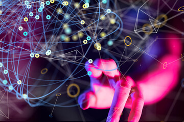 Global network. Blockchain. 3D illustration. Neural networks and artificial intelligence. Abstract