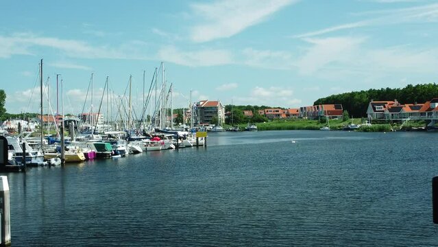 landscape with port marina in city of Tholen in Zeeland the Netherlands