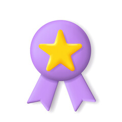 3d medal. 3d badge icon for quality, award and guarantee. Medal with star and ribbon for reward, warranty and certificate. Illustration of winner trophy. Vector