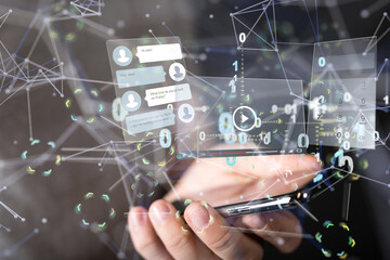 Interface web application in hand 3d