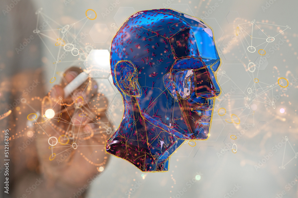 Aufkleber human head and brain.deep learning , machine learning and artificial intelligence , ai technology,