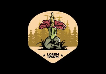 Corpse flower growing on the skull illustration