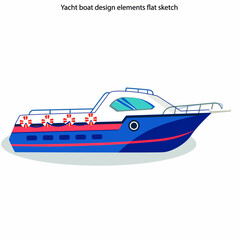 Yacht boat design elements flat sketch