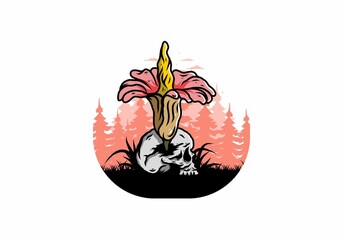 Corpse flower growing on the skull illustration