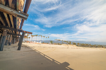 Wooden pier in Santa Barbara seen from the ground