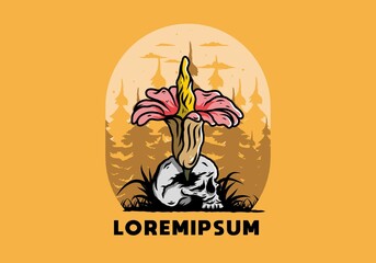 Corpse flower growing on the skull illustration