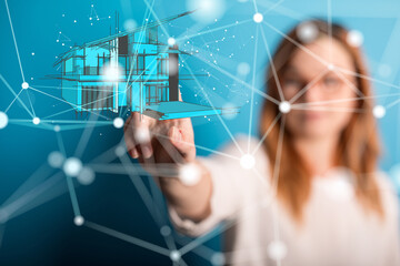 home data. Digital cyberspace with particles and Digital data network connections concept.