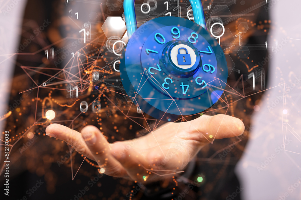 Poster Cybersecurity and information or network protection. Future technology web