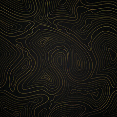 Topographic golden contour lines map seamless pattern.