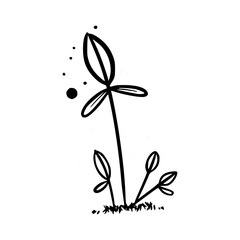 black and white leaves, floral botanical hand drawn vector illustration