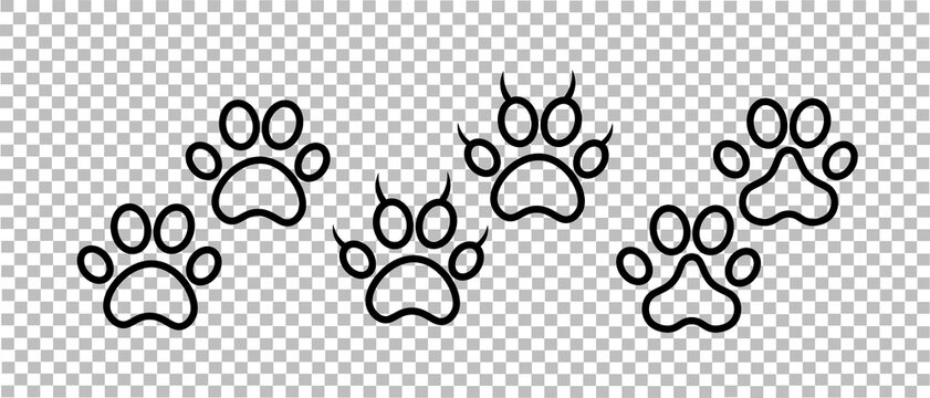 Paw print. Black vector icon. Cute silhouette of a foot of a pet, dog or cat. Leg of a wild animal with claws. Design for children's illustrations	