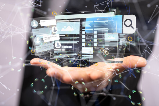 Interface web application in hand 3d