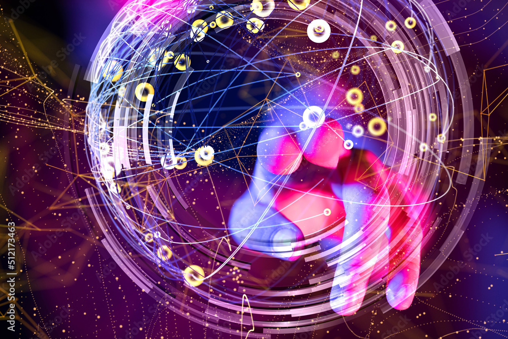 Poster global network. blockchain. 3d illustration. neural networks and artificial intelligence. abstract