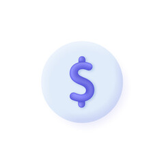 3D Dollar icon isolated on white background. Money symbol. Can be used for many purposes.