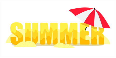 Fototapeta na wymiar Summer text with ambrella isolated on a white background. Vector illustration. 