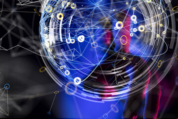 Global network. Blockchain. 3D illustration. Neural networks and artificial intelligence. Abstract