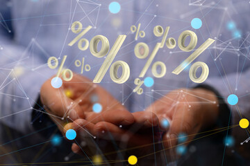 percent shopping digital in hand 3d..