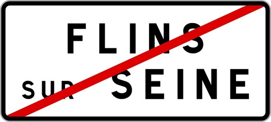 Panneau sortie ville agglomération Flins-sur-Seine / Town exit sign Flins-sur-Seine