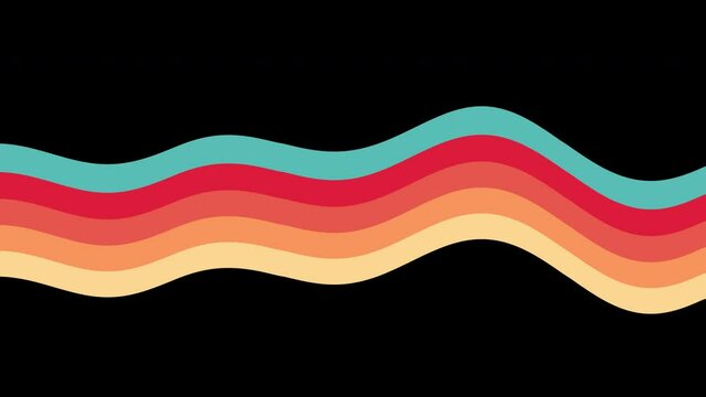 Retro rainbow flag wave, with alpha matte, teal and orange cartoon looping background in 70&rsquo;s, 80&rsquo;s style.