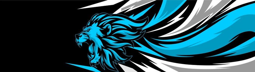 Abstract Car decal design vector. Graphic abstract lion head stripe racing background kit designs for wrap vehicle, race car, rally, adventure and livery - obrazy, fototapety, plakaty