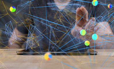Global network. Blockchain. 3D illustration. Neural networks and artificial intelligence. Abstract
