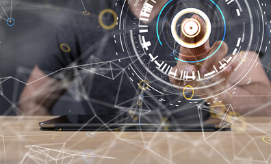 Neural network 3D illustration. Big data and cybersecurity