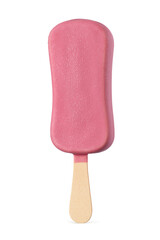 Popsicle ice cream bar with pink ruby chocolate coating isolated on white.