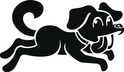 Black and White Cartoon Illustration Vector of a Puppy Dog Running and Jumping with Tongue Out