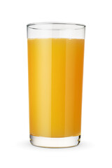 Glass of orange juice isolated on white.