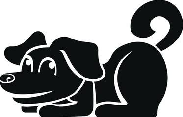Black and White Cartoon Illustration Vector of a Puppy Dog Laying Down