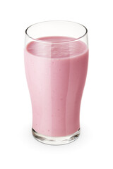 Glass of pink berry milkshake isolated on white.