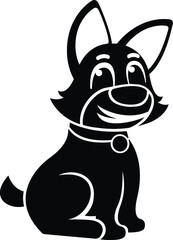 Black and White Cartoon Illustration Vector of a Puppy Dog Sitting and Smiling