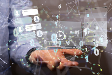 Interface web application in hand 3d