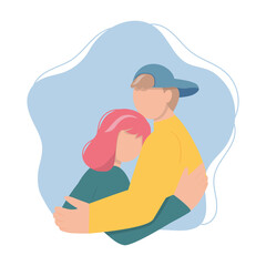 A man and a woman are hugging. Support concept. Help and compassion, depression illustration. Family crisis.