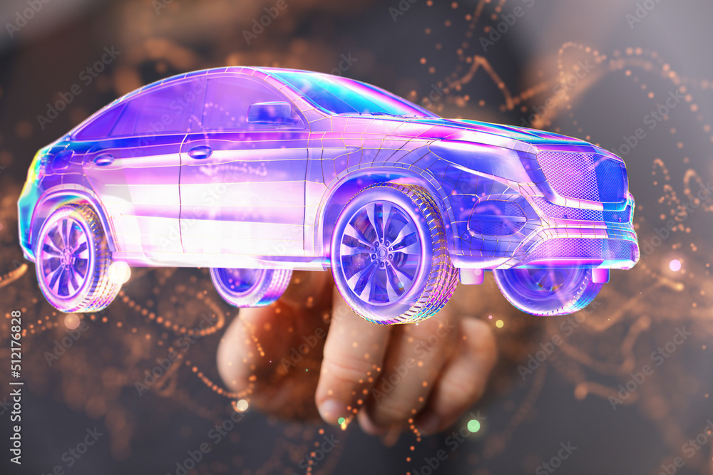 Poster Autonomous car with HUD graphic of Navigation system driving