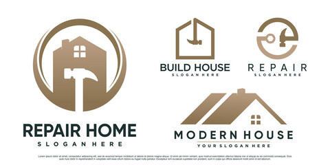 Set of home repair logo design inspiration with hammer and creative element Premium Vector