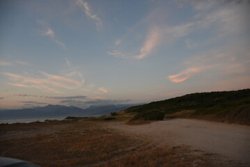 Beautiful sunset in Almyros beach in Corfu,Greece