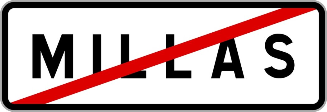 Panneau sortie ville agglom&eacute;ration Millas / Town exit sign Millas