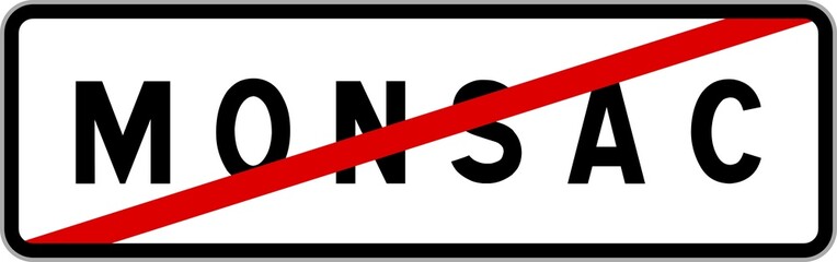 Panneau sortie ville agglomération Monsac / Town exit sign Monsac