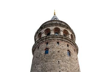 Obraz premium Galata Tower in Istanbul Turkey isolated on white background, famous turist destination in Istanbul