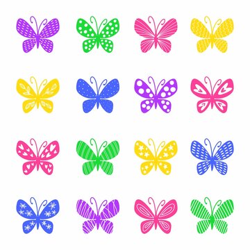A set of cute hand-drawn butterflies