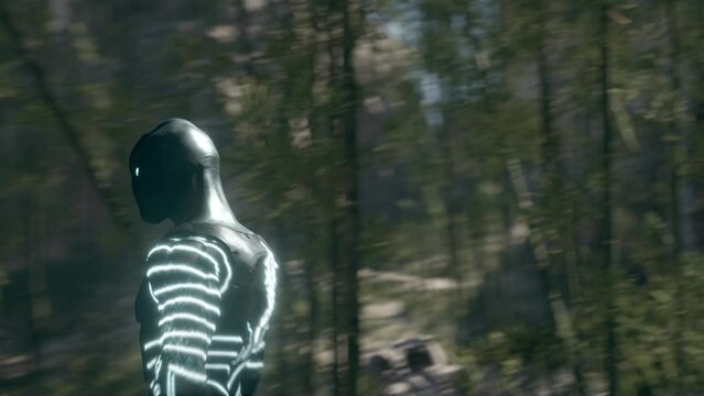 Three Aliens Walks in a Bamboo Forest 3D Rendering Animation Cinematic Scene 4K