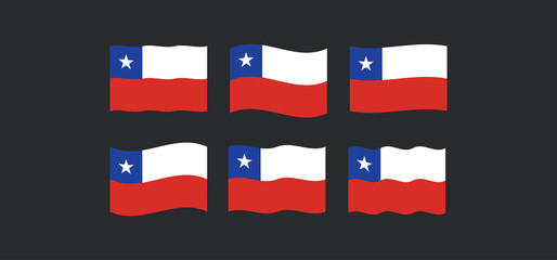 Flag of Chile. Set of chilean national symbol in different waving shapes.