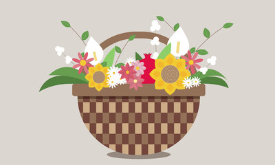 basket of flowers vector illustration