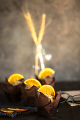 Appetizing beautiful cupcake, beautiful still life with a delicious cake on the table. Sweet delicacy berry pudding in a pastry shop. beautiful food