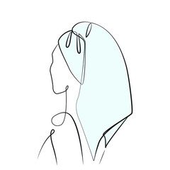 Woman with towel on her head one line drawing on white isolated 