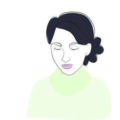 Woman head one line drawing on white isolated background
